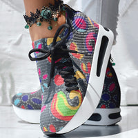 Women's Random Print Side Lace-Up Elastic Sport Shoes, Comfortable Slip-On Sneakers For Women, Casual Daily Wear Footwear