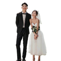 White Minimalist Suspender Women's Wedding Dress