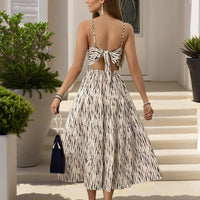 Women's Striped V-Neck Backless Tie Strap Beach Dress - Sexy Elegant Summer Maxi Dress