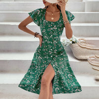 Summer Floral Print Maxi Dress Women Button Up Split Long Flowy Bohemian Beach Party Dresses