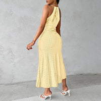 Women's Sexy Halter Neck Ruched Bodycon Midi Dresses Elegant Sleeveless Cocktail Party Dress