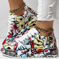 Women's Casual Round Toe Thick Sole Lace-Up Sneakers, Random Print Design, Comfortable Sporty Shoes For Daily Wear