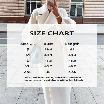 Women's Classic Winter Long Coat, Double-Breasted Belted Trench With Wide Lapel, Solid Color Oversized Overcoat For Casual Style