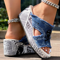 Newspaper Skull Original Hem Platform Wedge Slides - Anklet Not Included