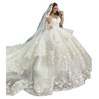 Bridal Off-shoulder Fashion Lace Wedding Dress Trailing