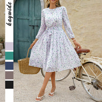 Women’s Polka Dot Long Sleeve Maxi Dress – European & American Vacation Style Casual Dress