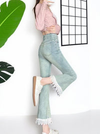 Jeans For Women, With Elastic And Lace Stitching, Micro Flared Jeans For Women In 2025, Small And Stylish Design, Light Blue Jeans For Women, Cropped Jeans For Women, Casual Pants For Women,