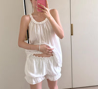 Comfortable Wooden Ear Crimp Suspenders Pajamas Shorts Two-piece Set