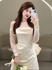 Off-shoulder Light Wedding Dress Bridal Simple Lace Dress