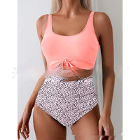 One-piece Female Stitching Contrast Color Strap Covered Belly Swimsuit