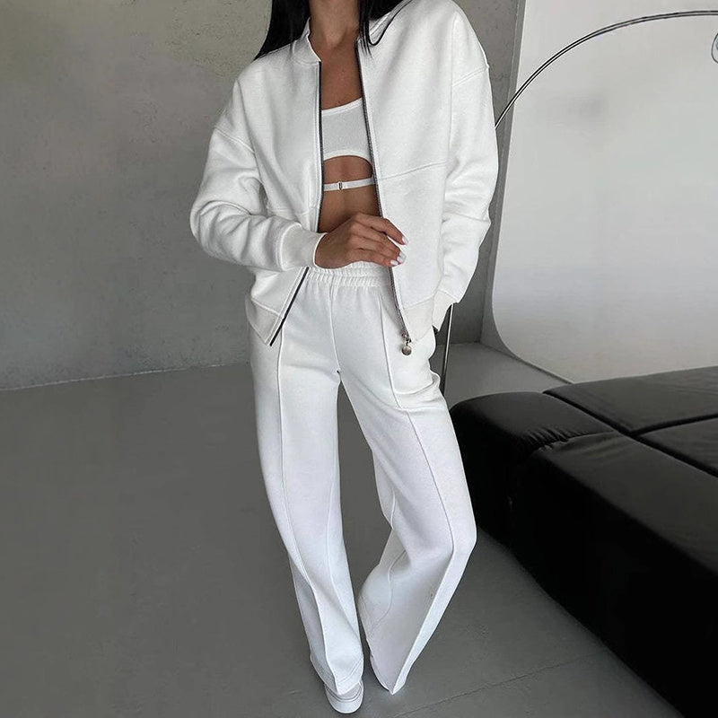 Women's 2 Piece Sweatsuit Set, 
 Zip Up Long Sleeve Sweatshirt Jacket And Wide Leg Sweatpants