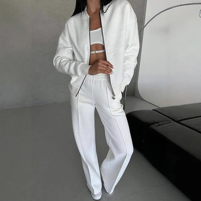 Women's 2 Piece Sweatsuit Set, 
 Zip Up Long Sleeve Sweatshirt Jacket And Wide Leg Sweatpants