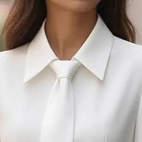 Women's Elegant Solid Color Belted Tie-Neck Office & Formal Occasions, Long Sleeve Spring Summer Midi Dress