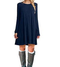 Solid color long-sleeved loose slim dress