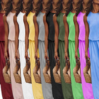 Round Neck Sleeveless Split Solid Color Dress