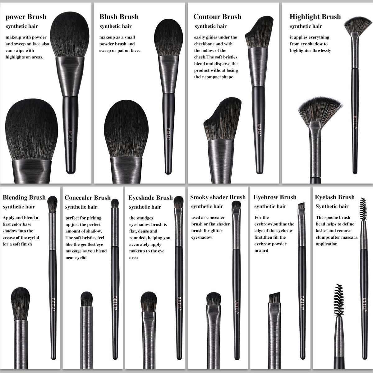 High-quality Makeup Brushes With Wooden Handles, Premium Natural 10pcs Makeup Brushes.