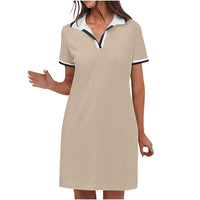 Women's Polo Dress Short Sleeve V Neck Casual Summer Mini Shirt Dress With Pockets