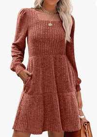 Solid Color Round Neck Knitted Dress Sweater