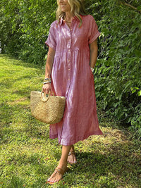 Loose Striped Short Sleeve Casual Cotton And Linen Dress