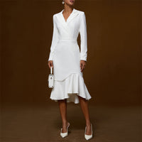 Women's Solid Color Notch Lapel Mermaid Dress Bodycon Office Dress With Asymmetrical Hem For Formal Events