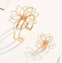 Elegant Geometric Lattice Flower Ring, Double-Layer Smooth Open Adjustable Bracelet With Inlaid Lattice Line Flower Bracelet, Suitable For Everyday, Wedding Party