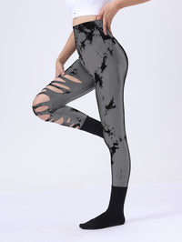 5 Pack Wholesale Fashion Women Sports Yoga High Waist Tie Dye Print Ripped Hollow Leggings Pants