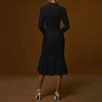 Women's Solid Color Notch Lapel Mermaid Dress Bodycon Office Dress With Asymmetrical Hem For Formal Events