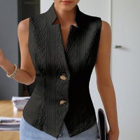 Women's Elegant Solid Color Stand Collar Sleeveless Vest - Ribbed & Button Detail Summer Casual Outerwear
