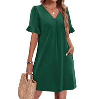 Women's V-neck Vacation Elegant Ruffled Dress With Pockets