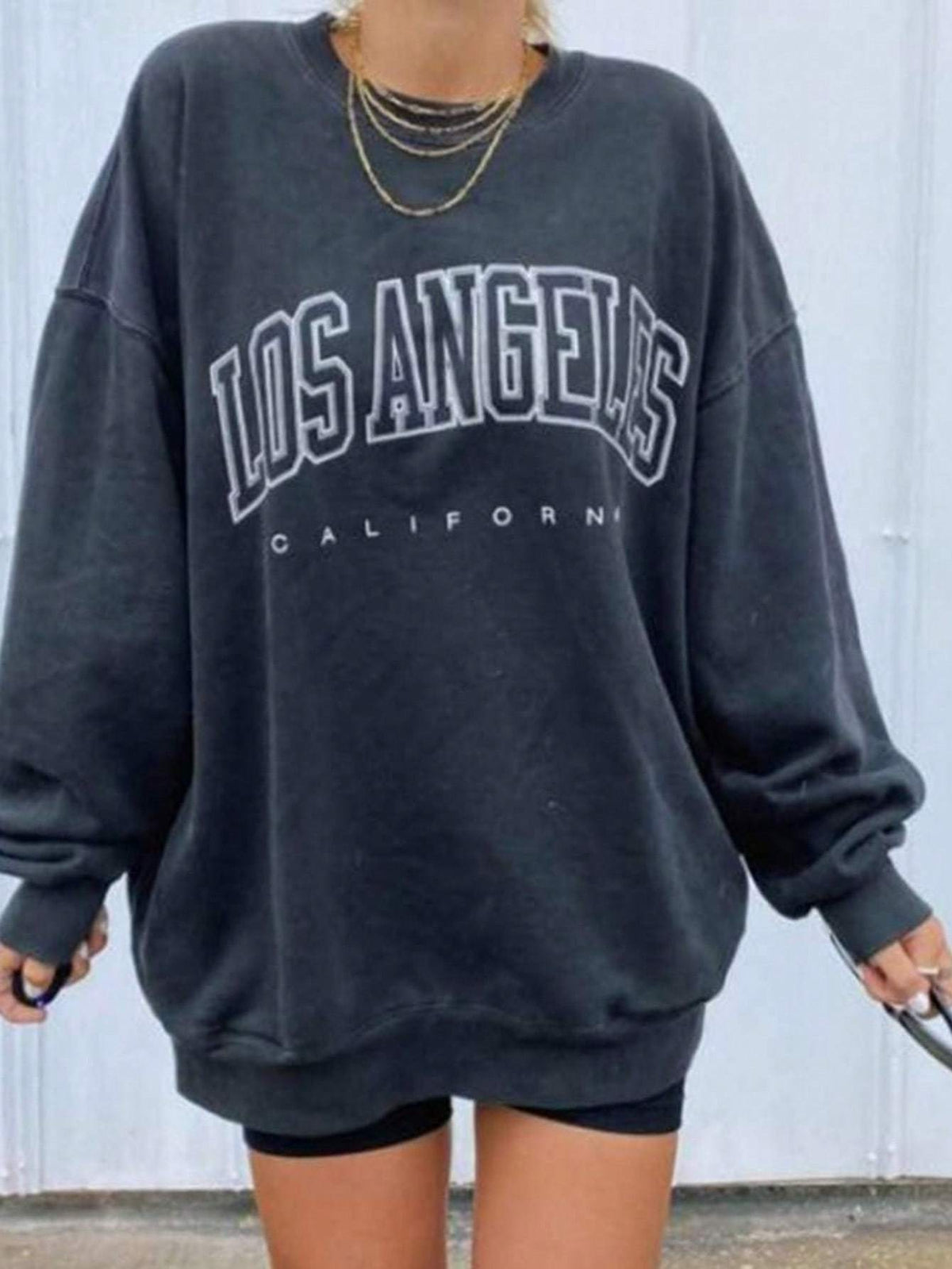 Langwyqu Women's Oversized Sweatshirt Los Angeles California Crewneck Long Sleeve Casual Loose Pullover Tops