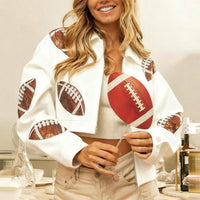 Women's Cropped Corduroy Jacket, Football Game Day Short Jacket With Button Front And Raw Hem For Fall Outfits