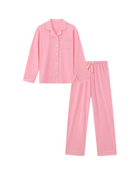 Cotton Pajama Set for Women – Long Sleeve Button-Up Sleepwear 2-Piece