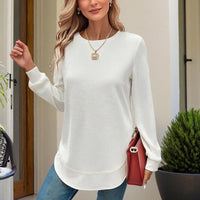 Women's Elegant Solid Color Long Sleeve Crewneck Sweatshirt, Casual Basic Pullover Top For Spring And Fall