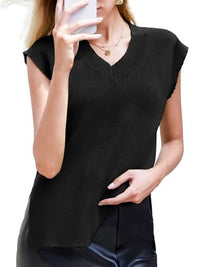 Solid V-Neck Vest Sweater – Classic Knit Sleeveless Pullover