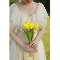 French Retro Light Wedding Puff Sleeve Lace Dress