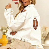 Women's Cropped Corduroy Jacket, Football Game Day Short Jacket With Button Front And Raw Hem For Fall Outfits