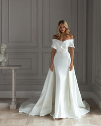 White Satin Wedding Dress Summer One-shoulder Slim Slimming Tail Dress