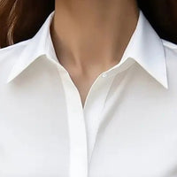 Fleece Bathrobe Satin Blouse, V Neck Loose Fit Tunic Top For Business Casual Office Fall