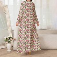Women's Elegant Pink Floral Print Maxi Dress Vacation Style Long Sleeve A-line Flowy Dress