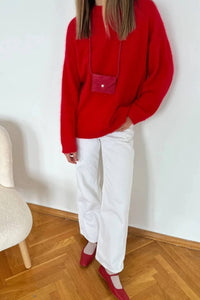 Short-length Gray Pullover Women's Alpaca Round Neck Sweater