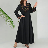 Women's Plus Size Elegant Summer Bohemian Floral Maxi Dress Middle Eastern Patchwork Black Long Dress