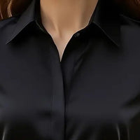 Fleece Bathrobe Satin Blouse, V Neck Loose Fit Tunic Top For Business Casual Office Fall