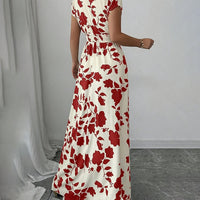 Women's Wrap V Neck Short Sleeve Empire Elastic Waist Summer Casual Elegant Maxi Long Dresses