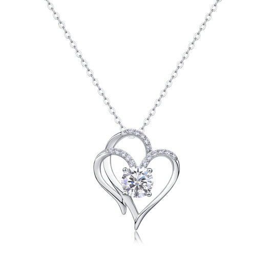 Heart To Heart - A Fashionable And Luxurious Diamond Jewelry Pendant Set With 1-carat Moissan Diamond S925 Sterling Silver And Platinum Plating