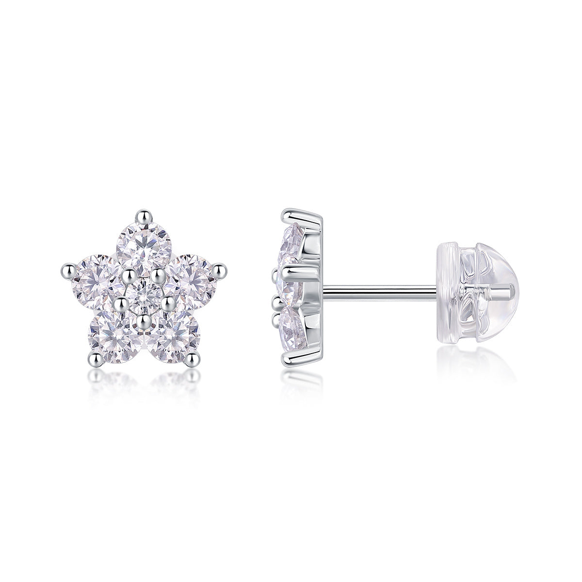 Paris Flower – Moissanite Diamond Stud Earrings in S925 Sterling Silver Platinum-Plated