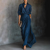 Elegant Graceful Sexy Solid Color Irregular Pleated Dress With Belt