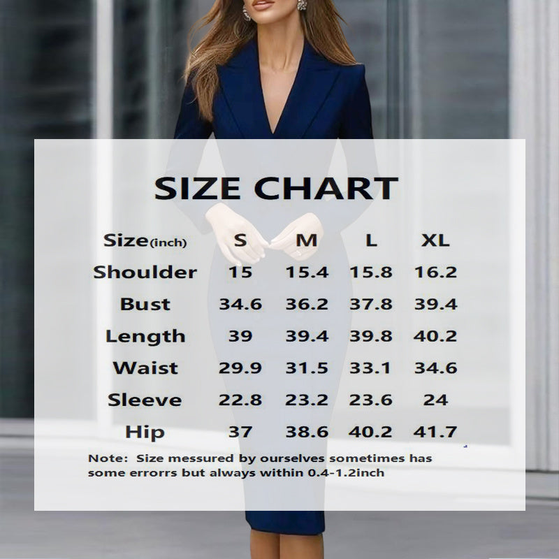 Women's Solid Color Notch Lapel Dress Long Sleeve Button Front Midi Dress For Office & Formal Wear