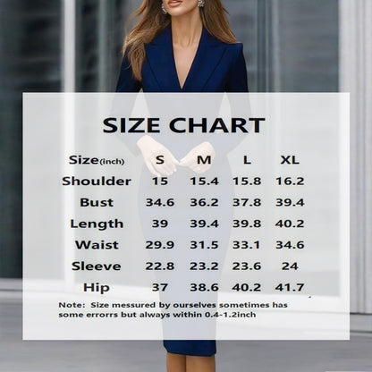 Women's Solid Color Notch Lapel Dress Long Sleeve Button Front Midi Dress For Office & Formal Wear