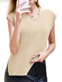 Solid V-Neck Vest Sweater – Classic Knit Sleeveless Pullover