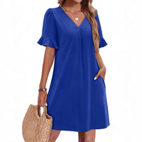 Women's V-neck Vacation Elegant Ruffled Dress With Pockets